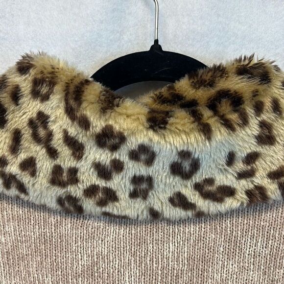 STORYBOOK KNITS Cardigan Sweater Women's 2X Tan Faux Fur Animal Print Trim - Picture 11 of 13